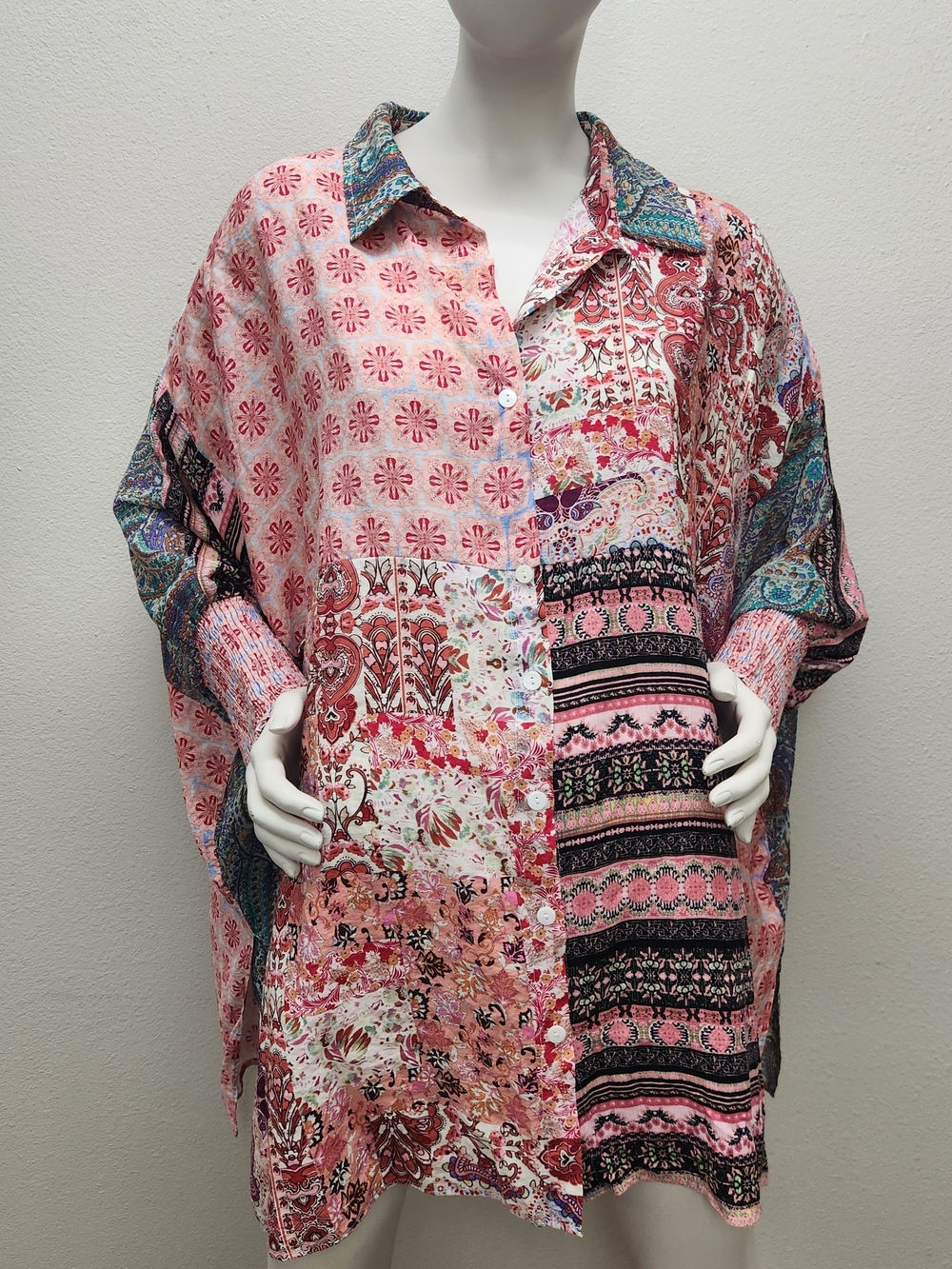 Oli & Hali Pink Patchwork Button-Front Tunic